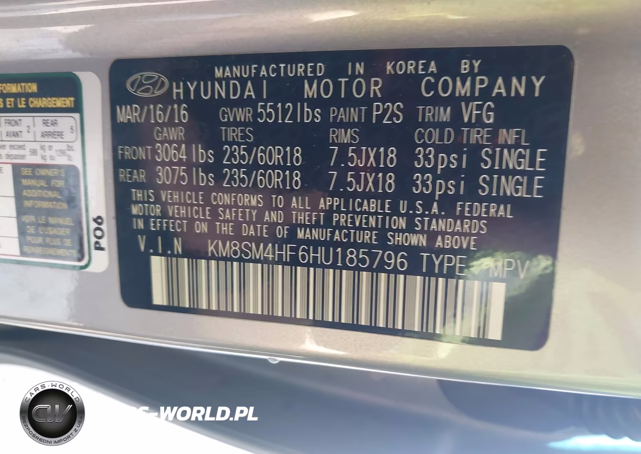 2017 Hyundai Santa Fe Se VIN:KM8SM4HF6HU185796 - 9