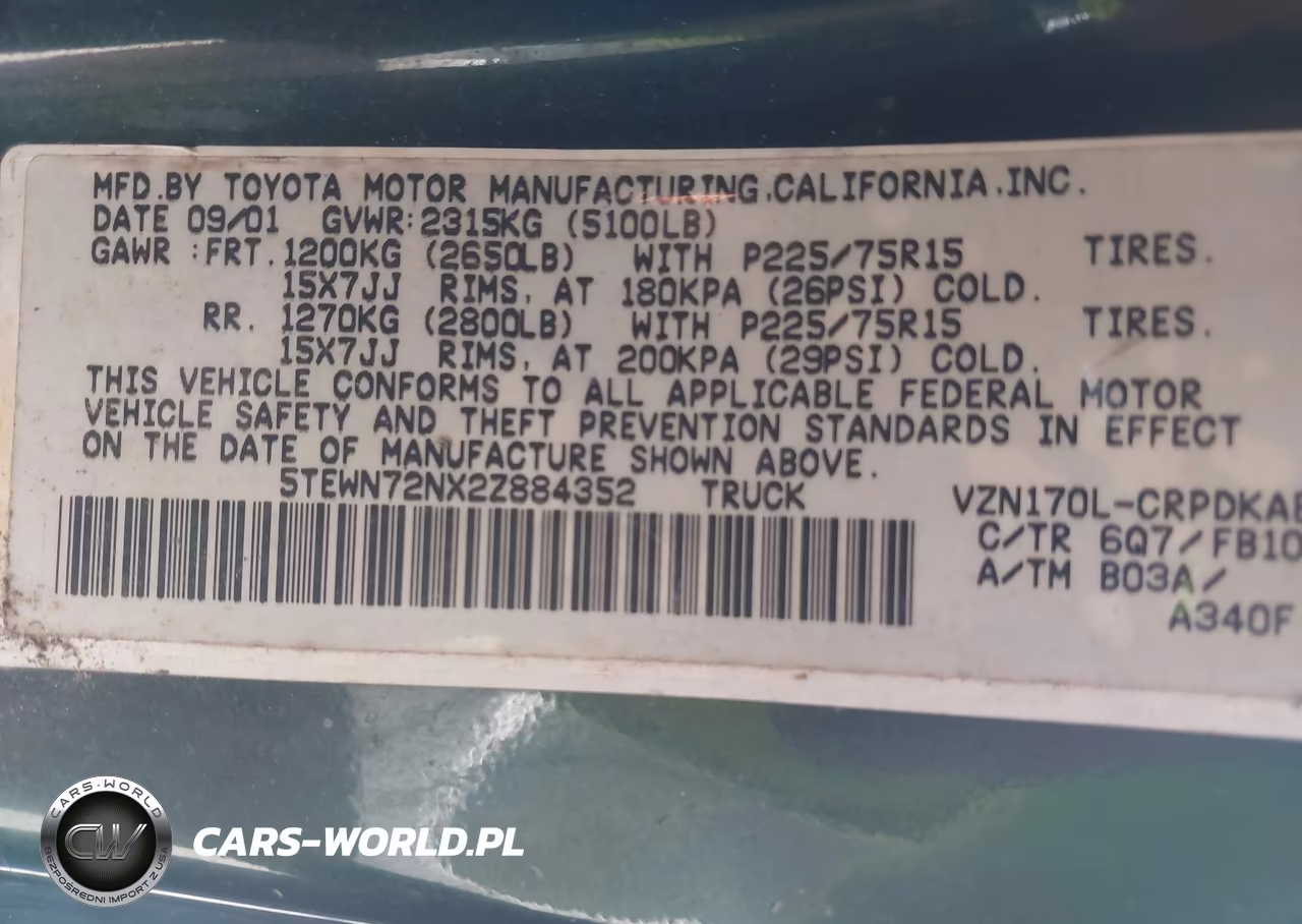 2002 Toyota Tacoma Base V6 VIN:5TEWN72NX2Z884352 - 9