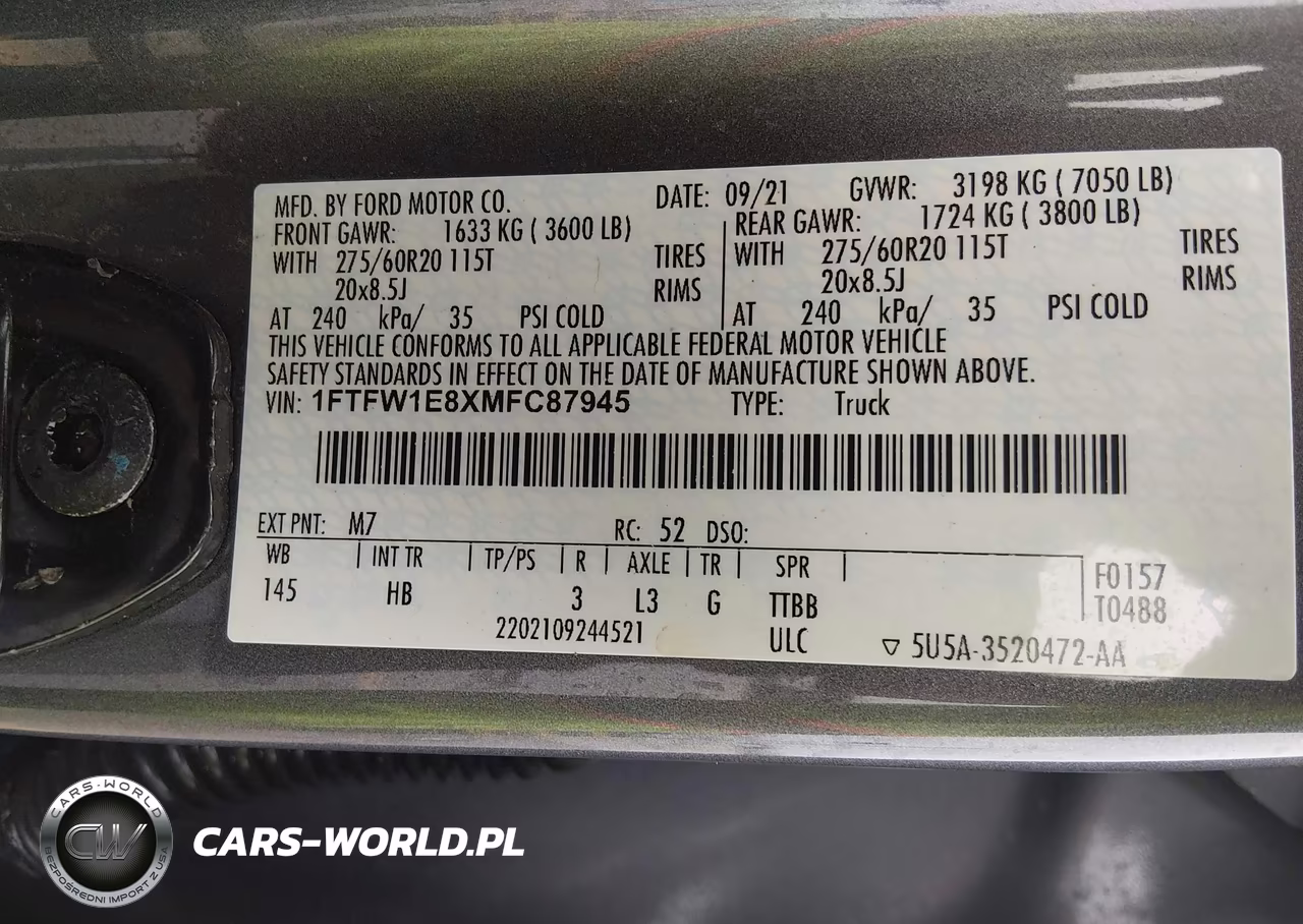 2021 Ford F-150 Lariat VIN:1FTFW1E8XMFC87945 - 9