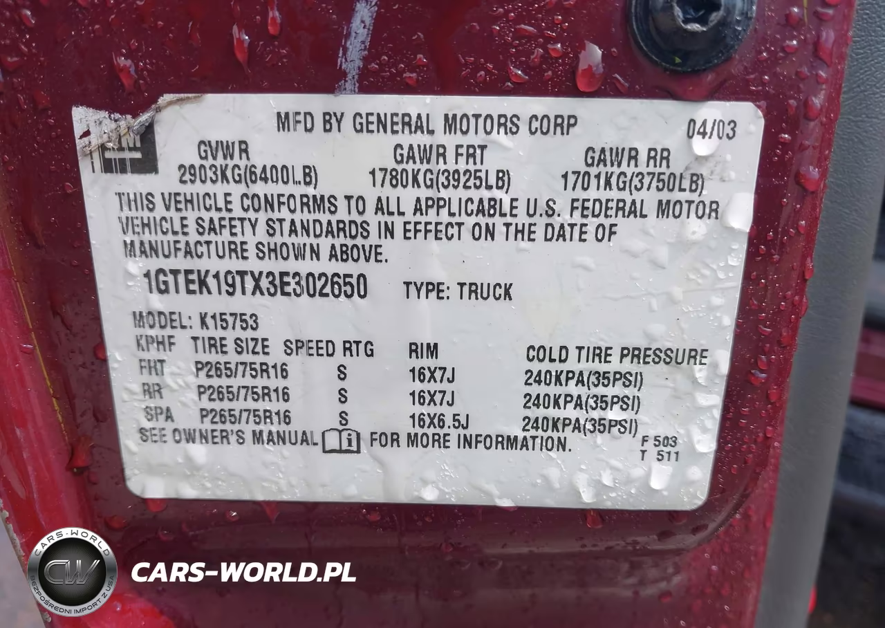 2003 GMC Sierra 1500 Sle VIN:1GTEK19TX3E302650 - 9
