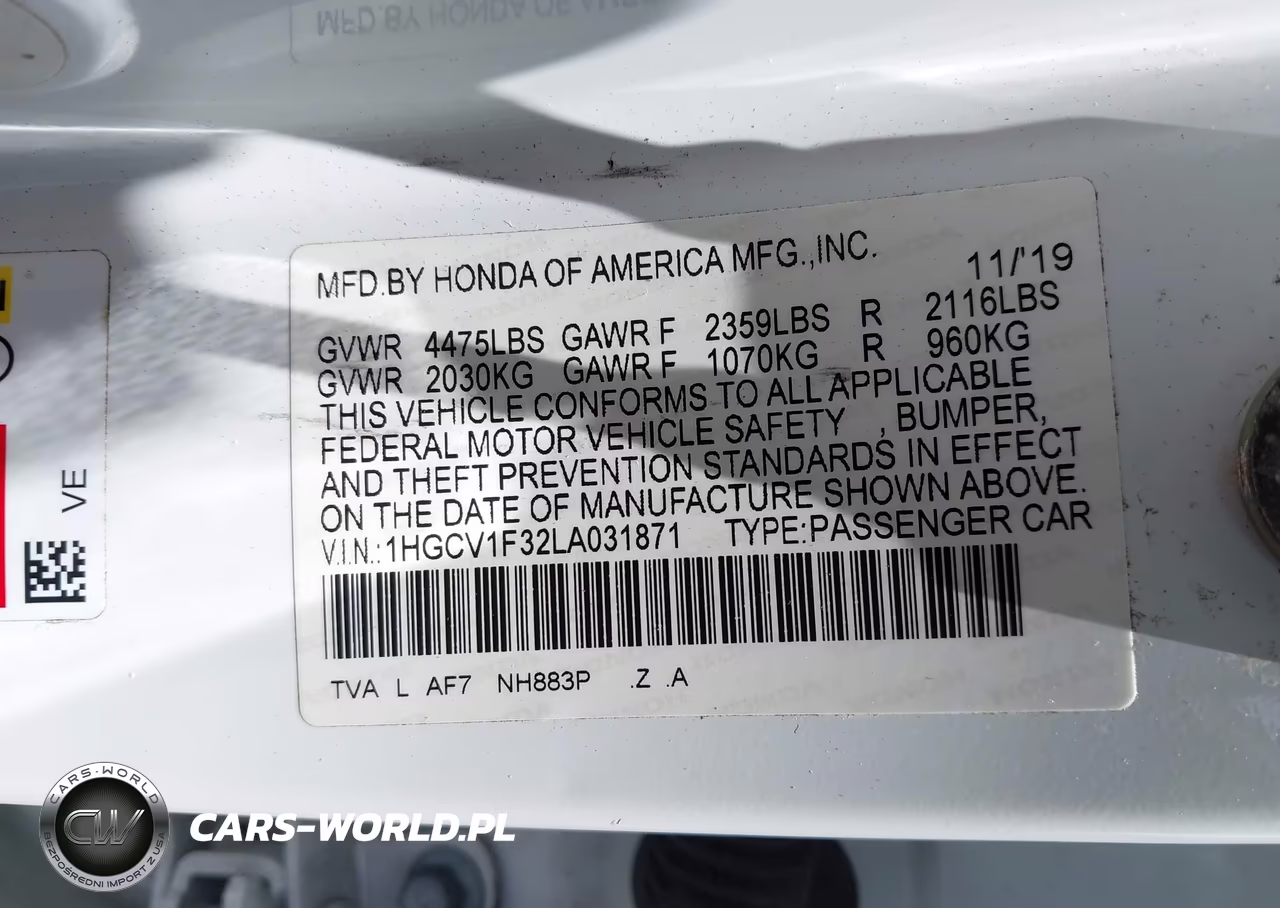 2020 Honda Accord Sport VIN:1HGCV1F32LA031871 - 9