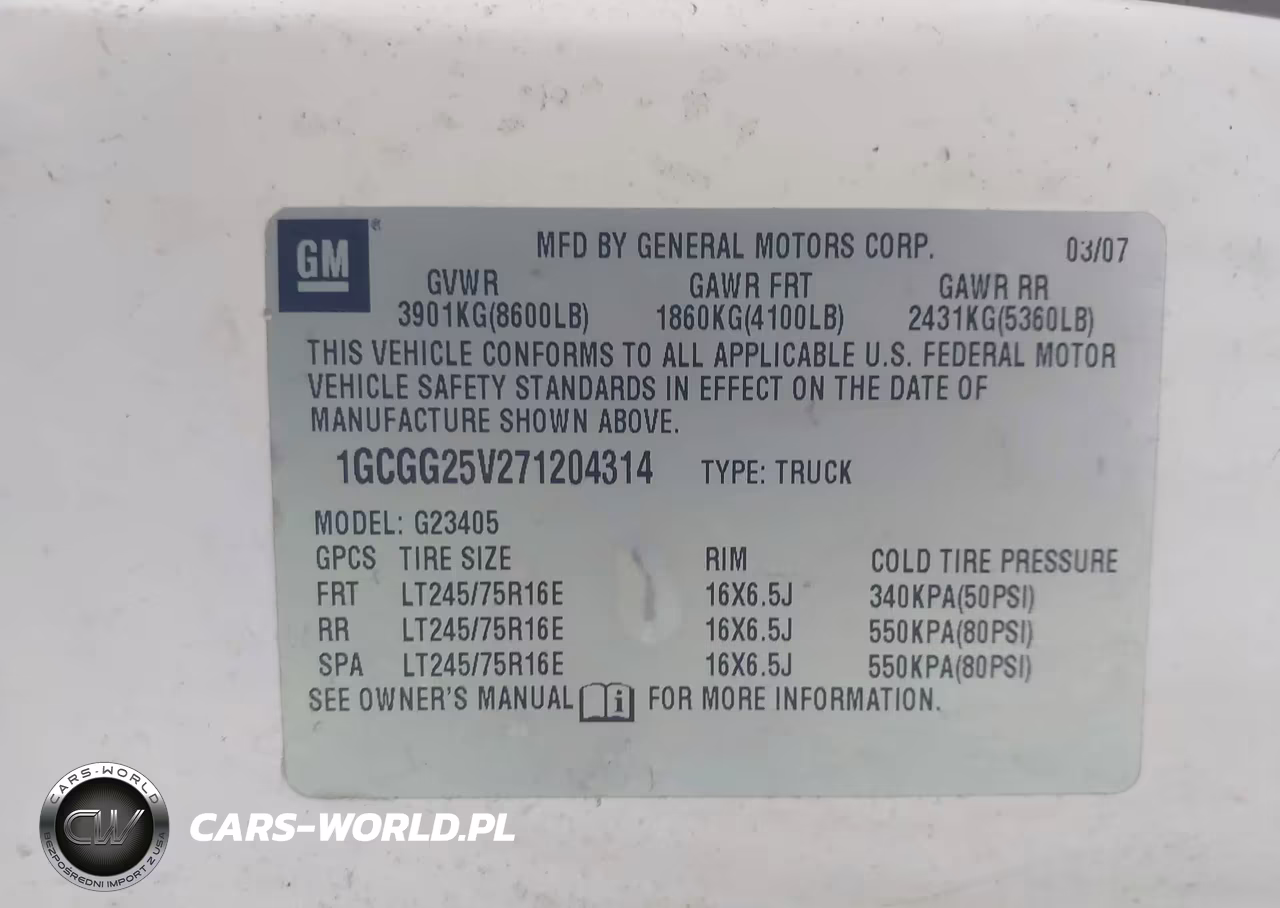 2007 Chevrolet Express Work Van VIN:1GCGG25V271204314 - 9