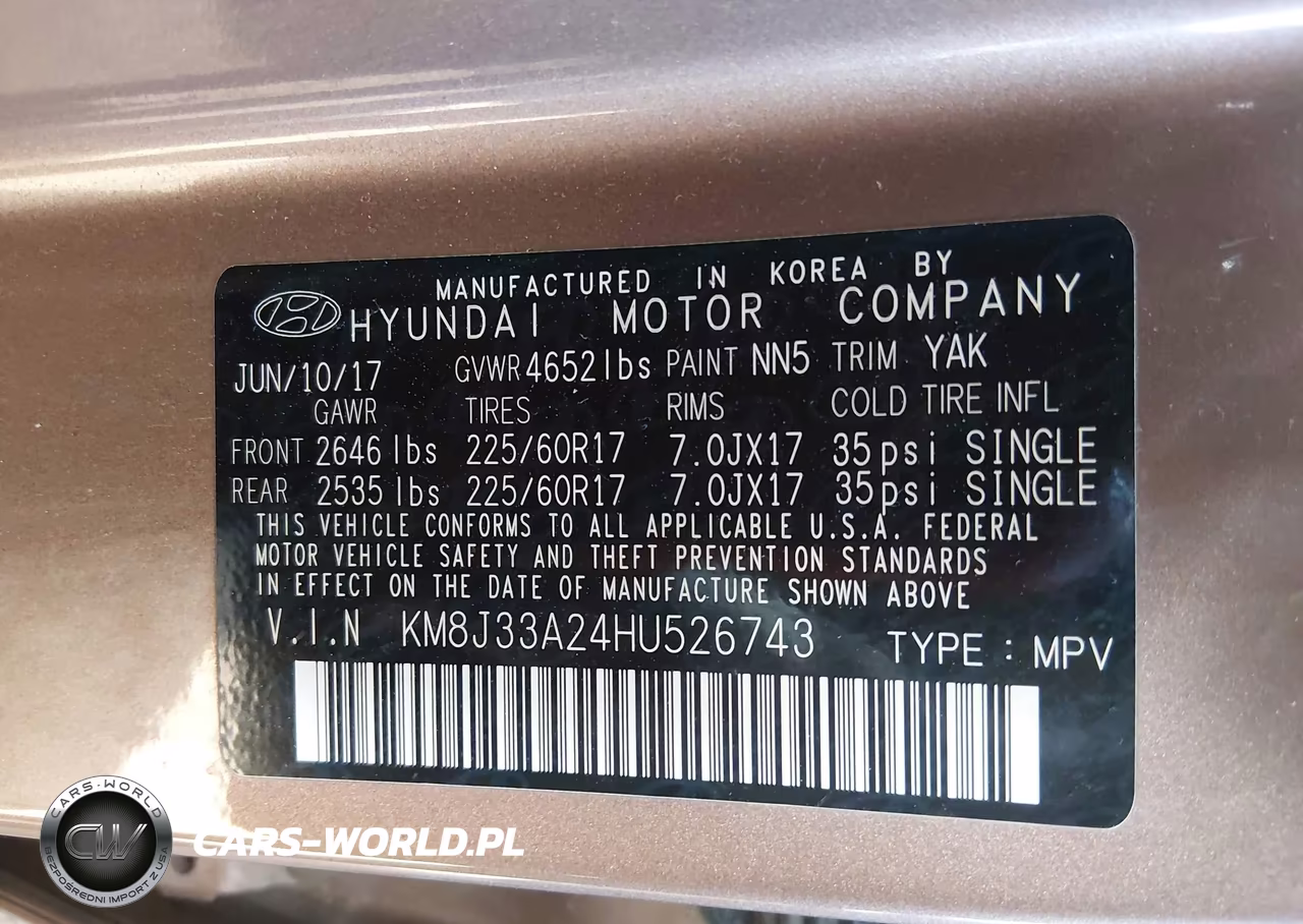 2017 Hyundai Tucson Eco VIN:KM8J33A24HU526743 - 9