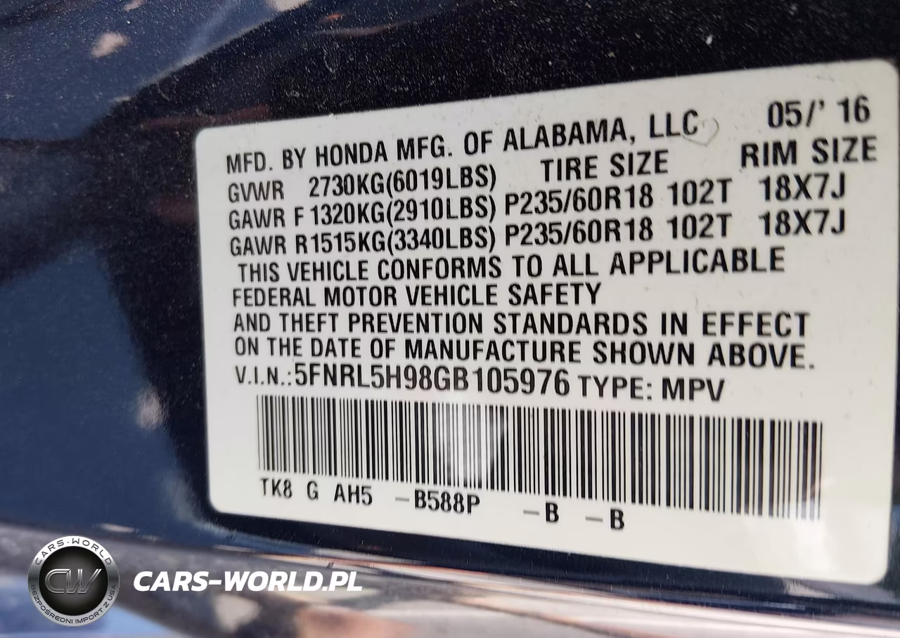 2016 Honda Odyssey Touring-Touring Elite VIN:5FNRL5H98GB105976 - 9