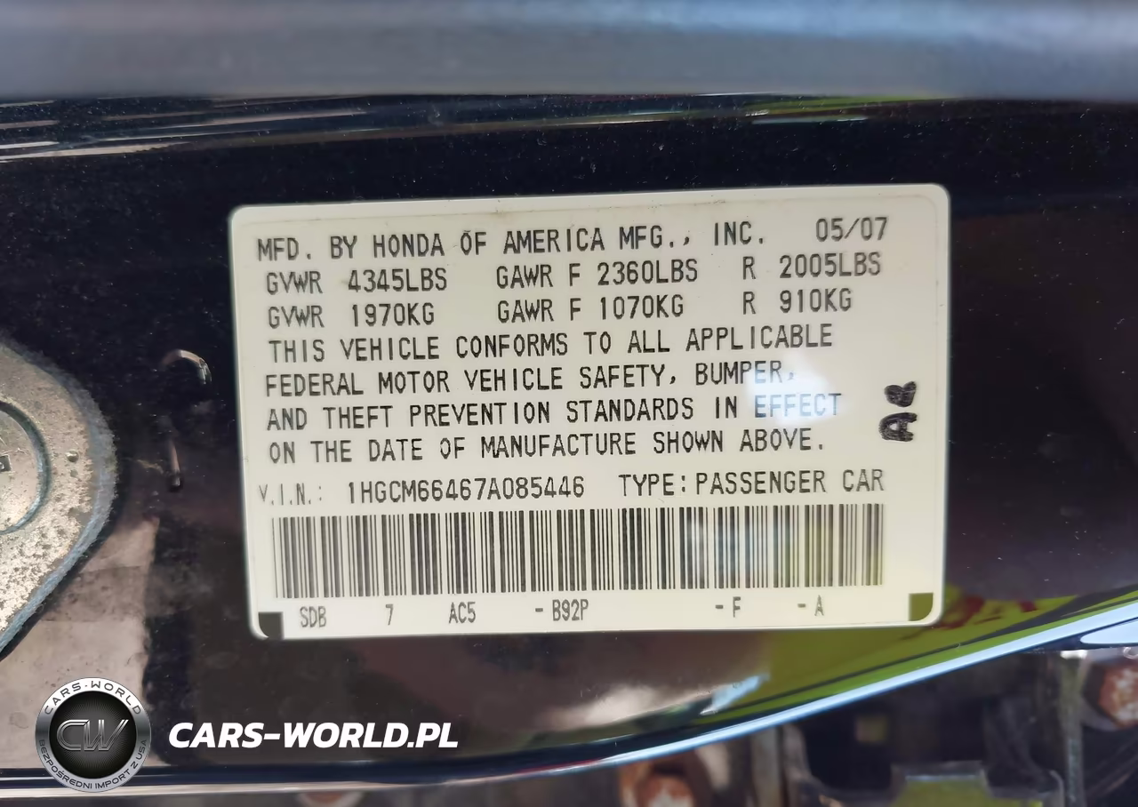 2007 Honda Accord 3.0 Se VIN:1HGCM66467A085446 - 9
