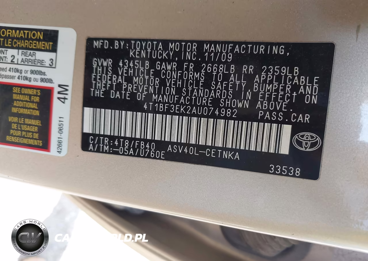 2010 Toyota Camry Le VIN:4T1BF3EK2AU074982 - 9