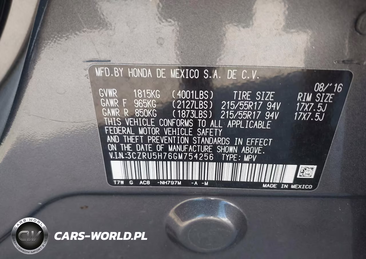2016 Honda Hr-V Ex-L VIN:3CZRU5H76GM754256 - 9