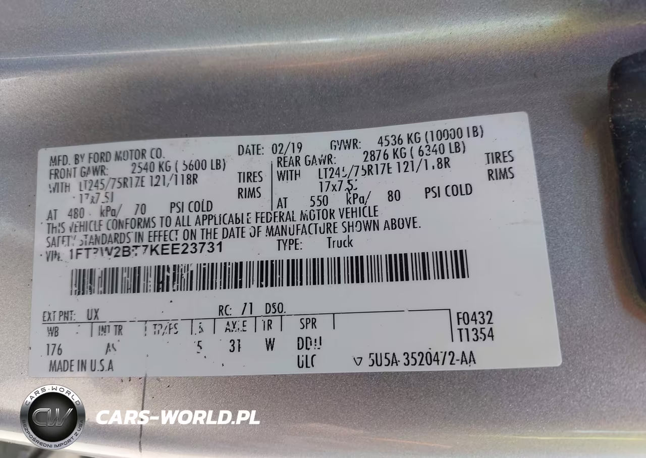 2019 Ford F-250 Xl VIN:1FT7W2BT7KEE23731 - 9