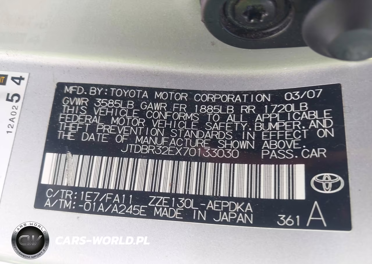 2007 Toyota Corolla Ce VIN:JTDBR32EX70133030 - 9