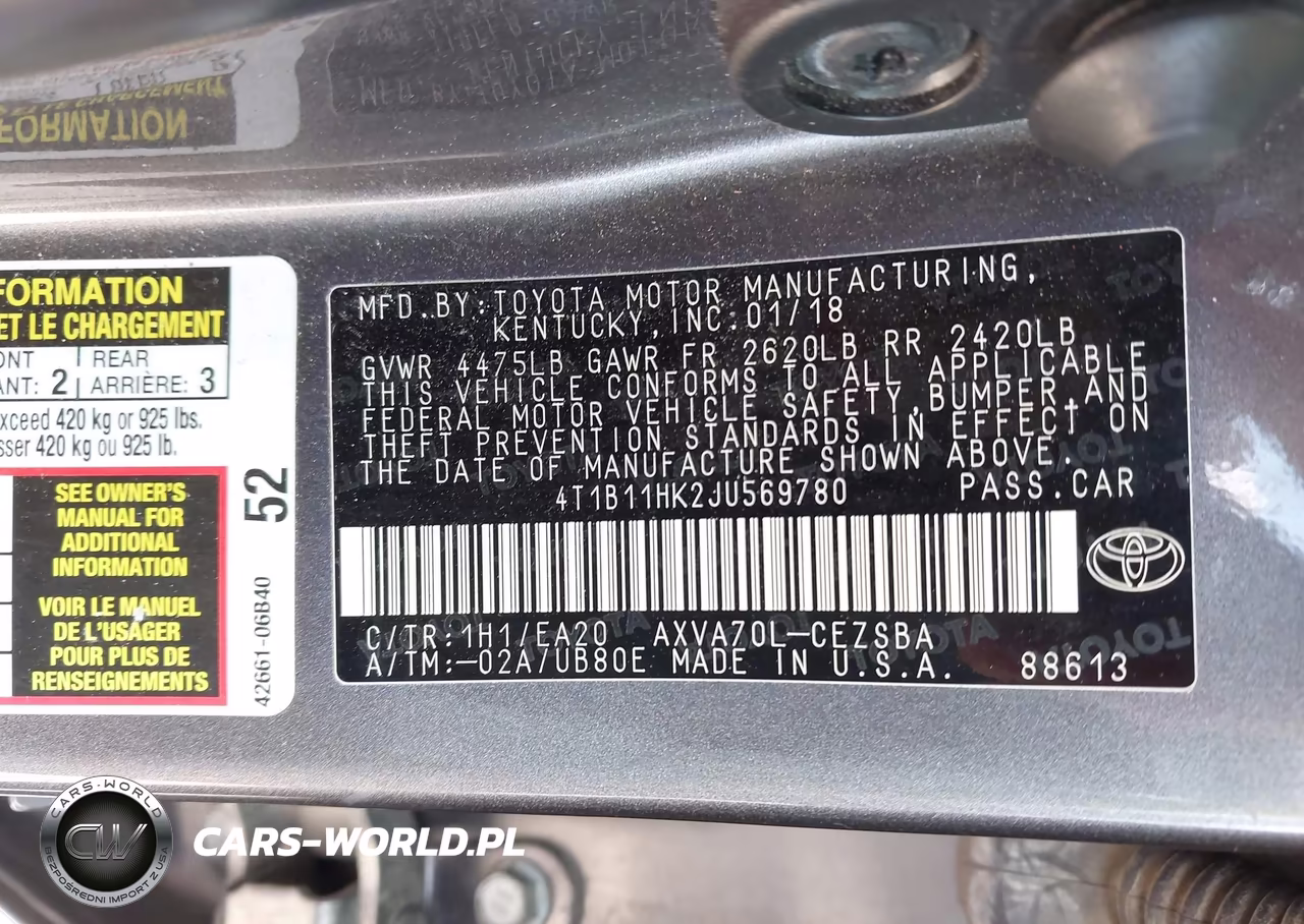 2018 Toyota Camry Se VIN:4T1B11HK2JU569780 - 9