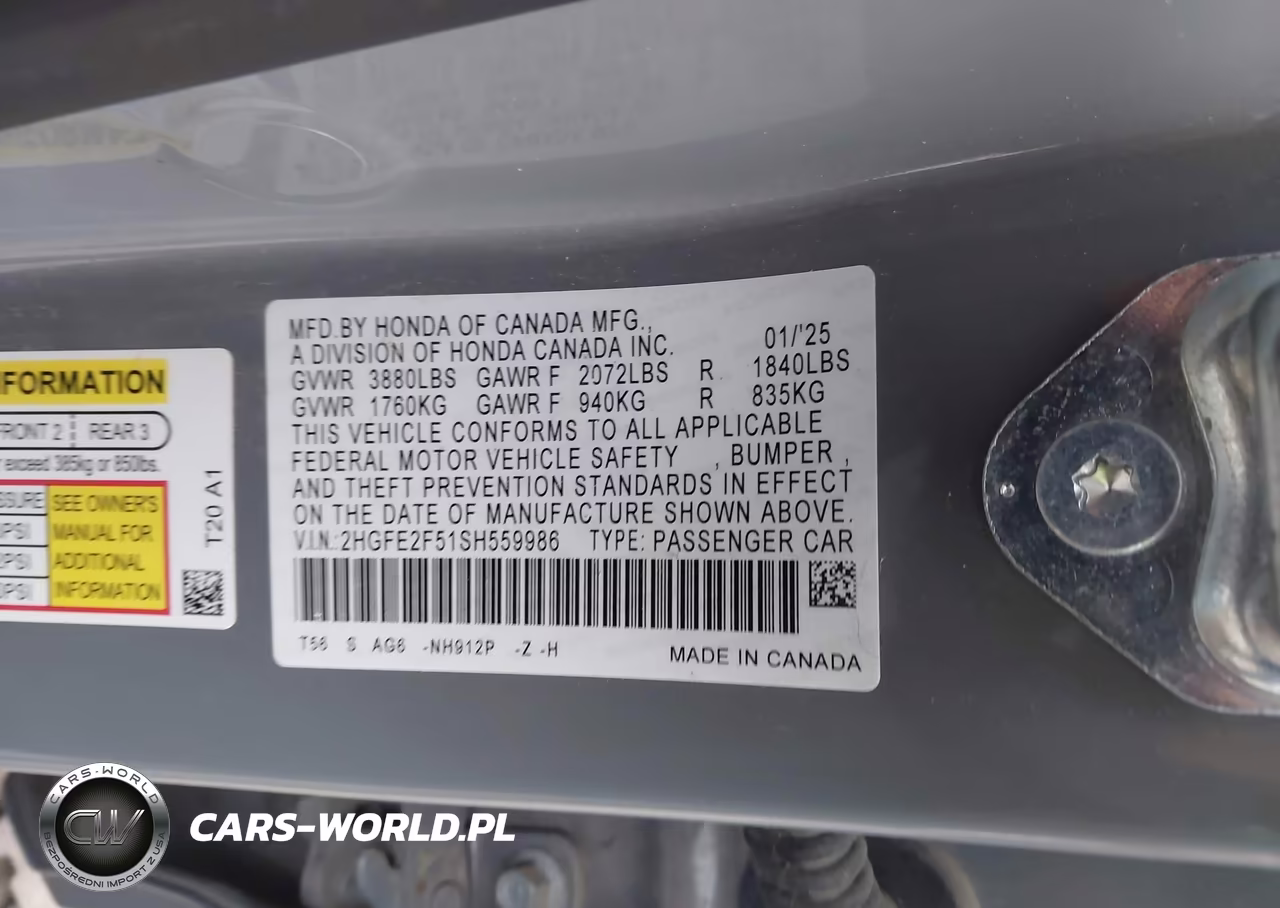 2025 Honda Civic Sport VIN:2HGFE2F51SH559986 - 9
