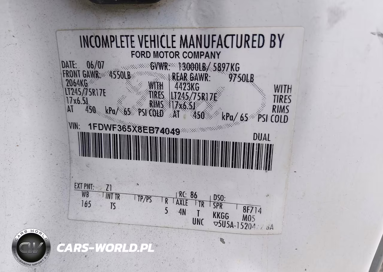 2008 Ford F-350 Chassis Xl-Xlt VIN:1FDWF365X8EB74049 - 8