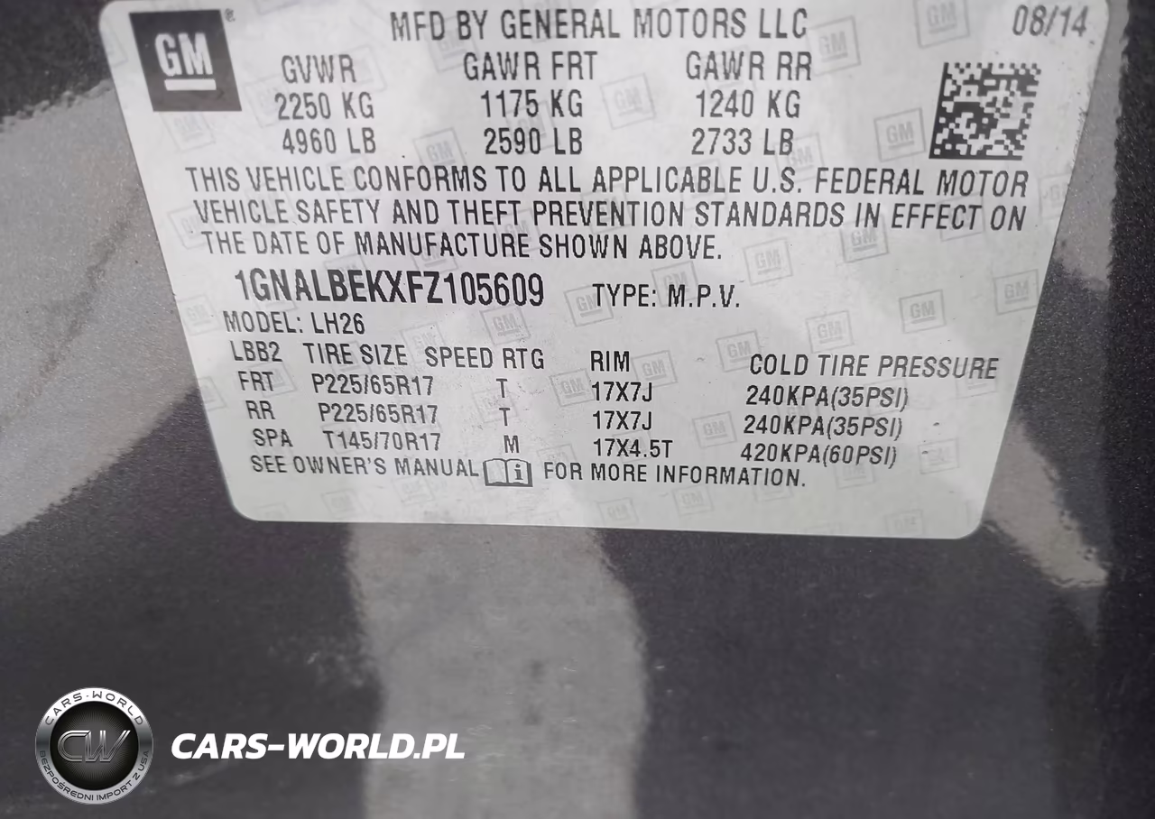 2015 Chevrolet Equinox 1Lt VIN:1GNALBEKXFZ105609 - 9