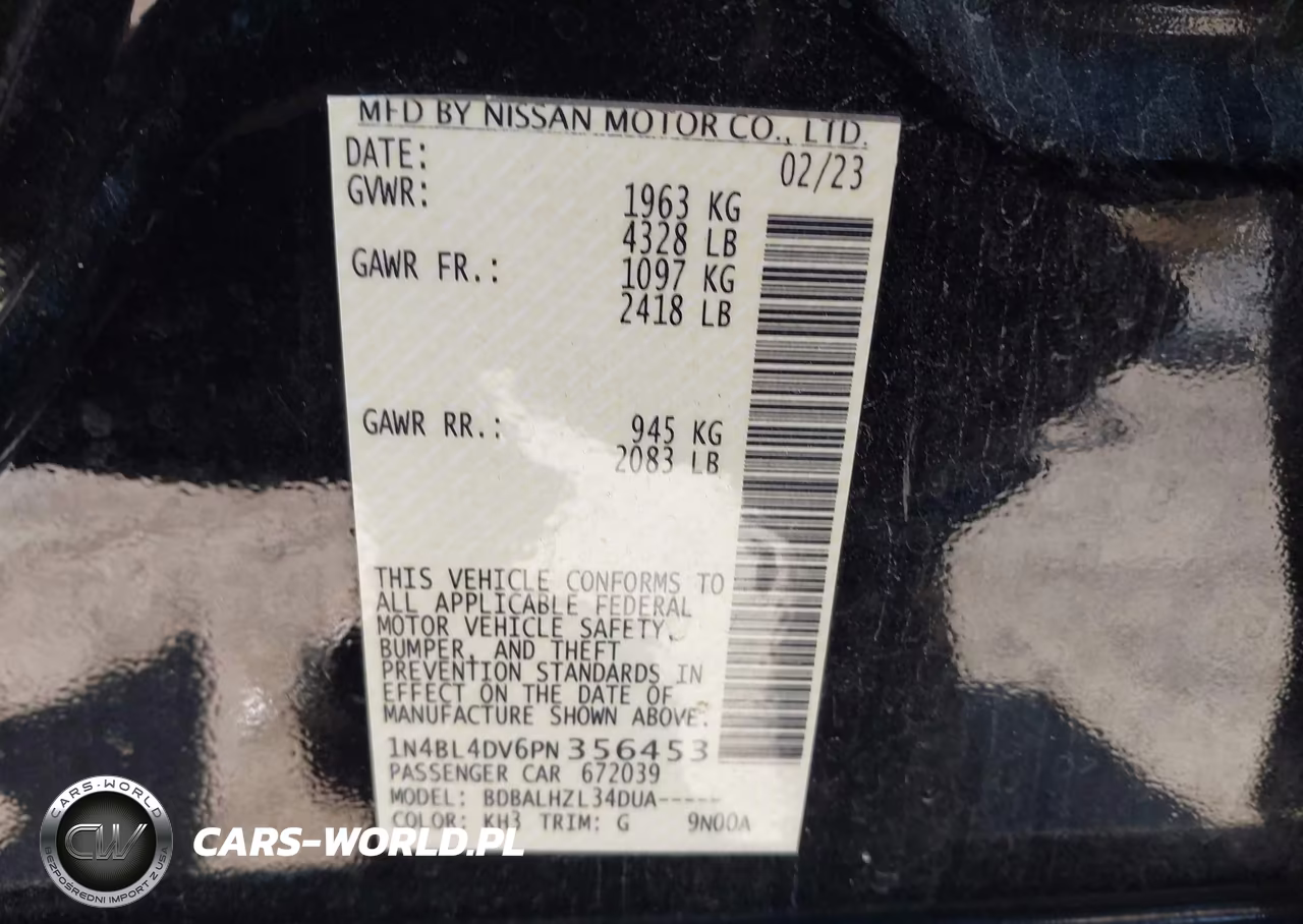 2023 Nissan Altima Sv Fwd VIN:1N4BL4DV6PN356453 - 9