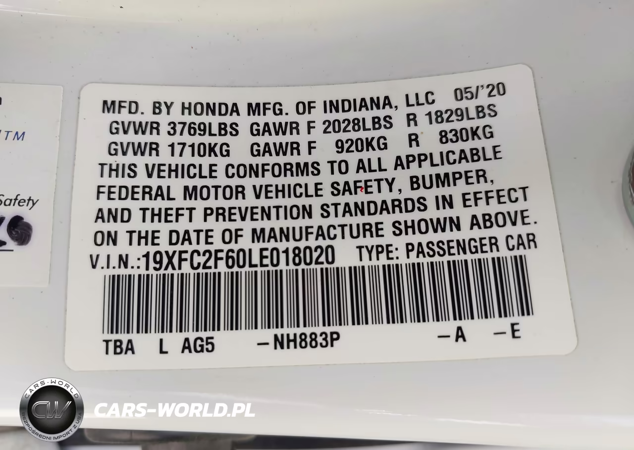 2020 Honda Civic Lx VIN:19XFC2F60LE018020 - 9