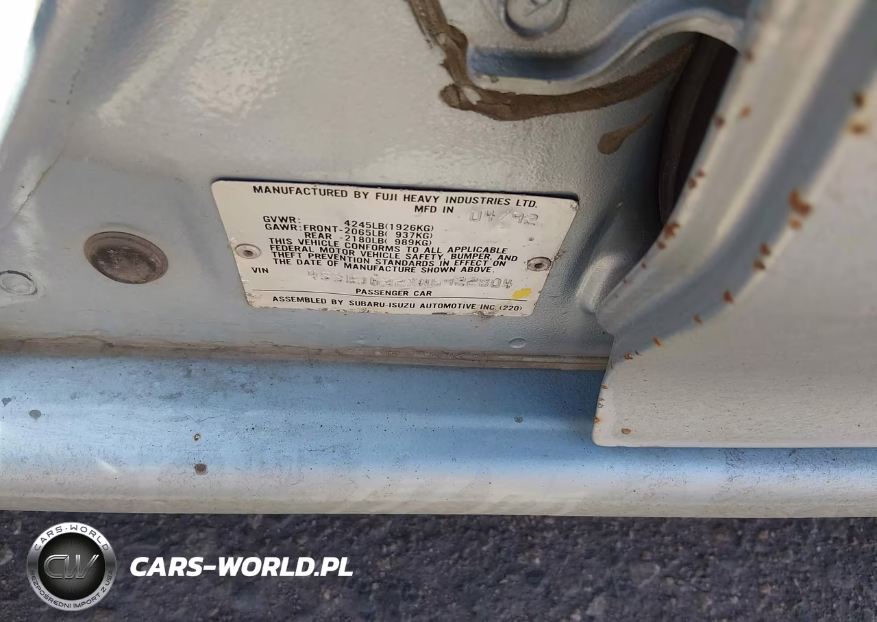 1992 Subaru Legacy L VIN:4S3BJ632XN6922804 - 9