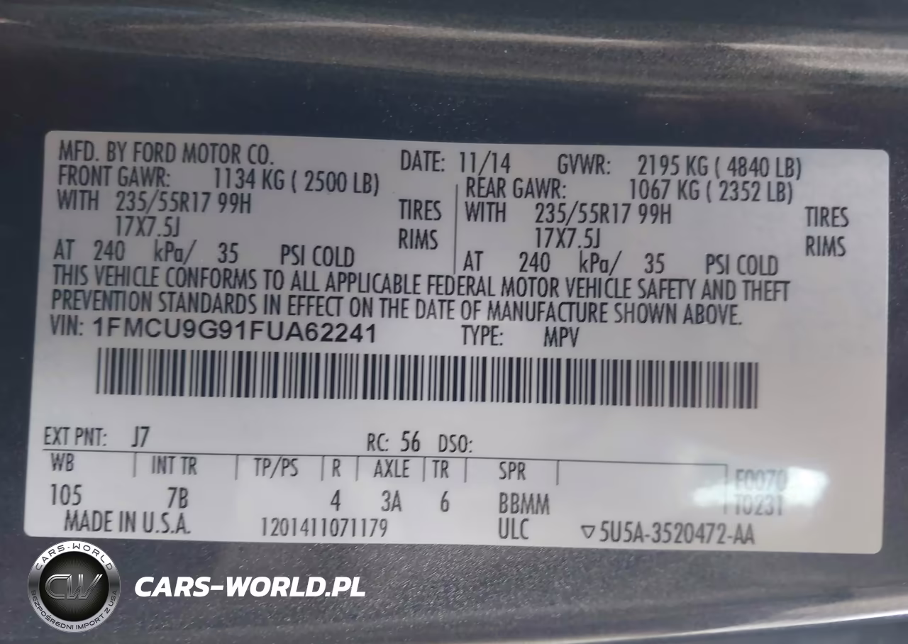 2015 Ford Escape Se VIN:1FMCU9G91FUA62241 - 9