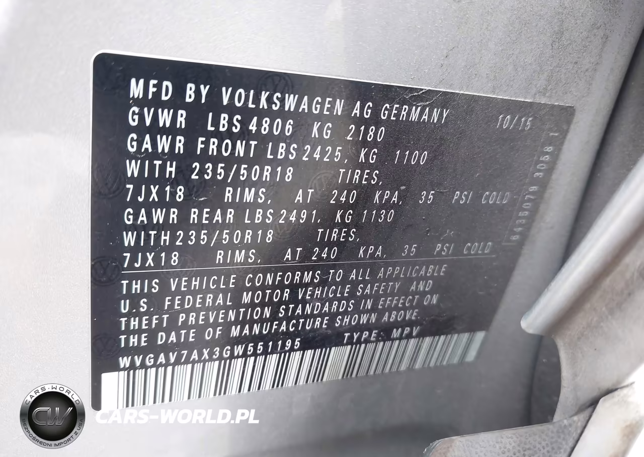2016 Volkswagen Tiguan Se VIN:WVGAV7AX3GW551195 - 9