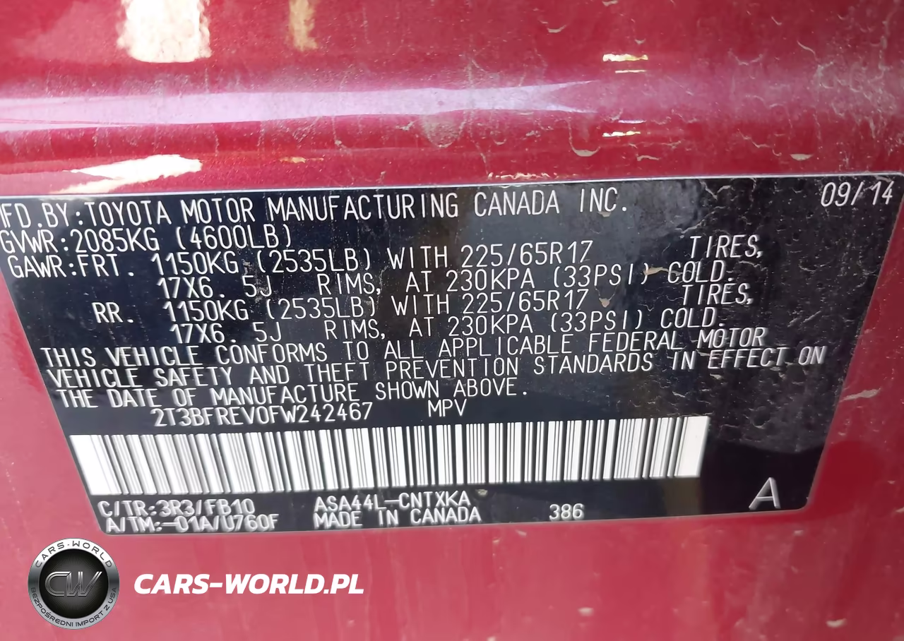 2015 Toyota Rav4 Le VIN:2T3BFREV0FW242467 - 9