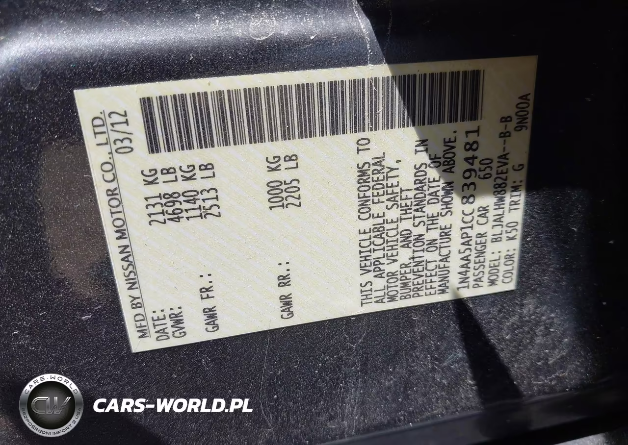2012 Nissan Maxima 3.5 Sv VIN:1N4AA5AP1CC839481 - 9