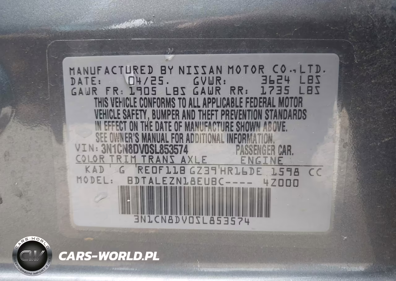 2025 Nissan Versa 1.6 S VIN:3N1CN8DV0SL853574 - 9