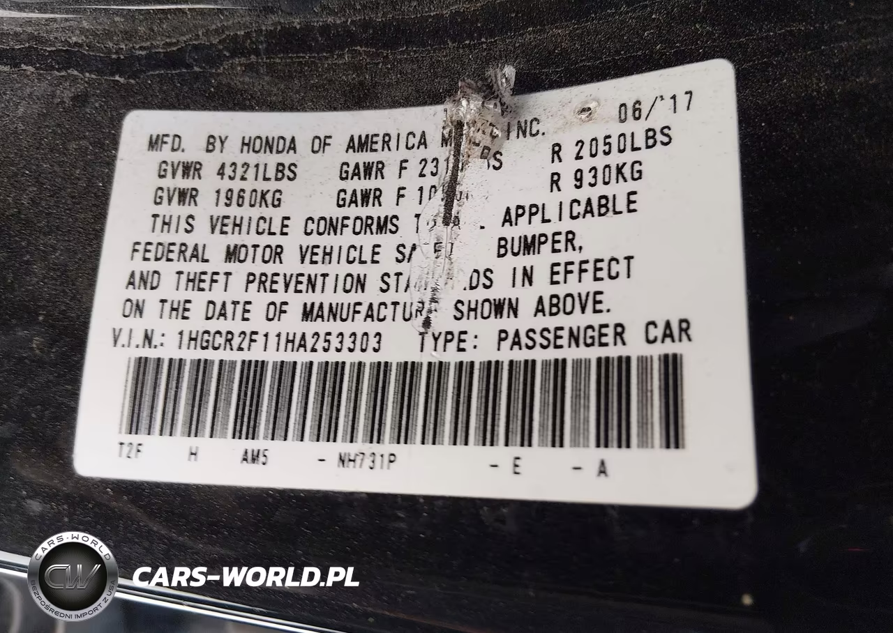 2017 Honda Accord Sport Se VIN:1HGCR2F11HA253303 - 9