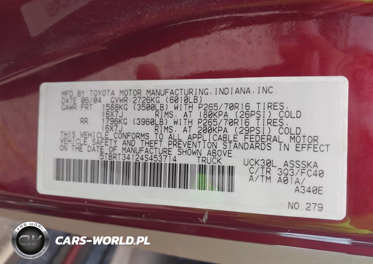 2004 Toyota Tundra Sr5 V8 VIN:5TBRT34124S453714 - 9