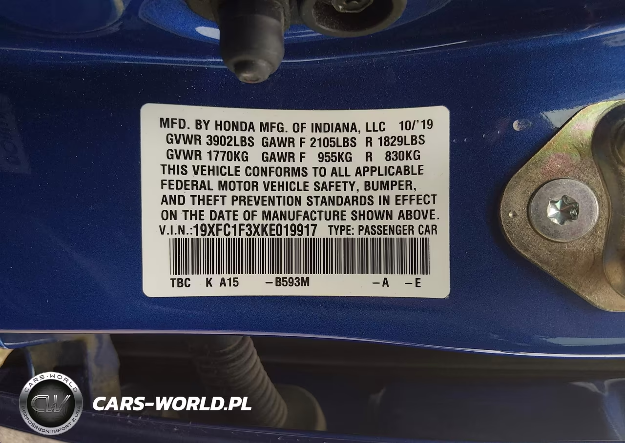 2019 Honda Civic Ex VIN:19XFC1F3XKE019917 - 9