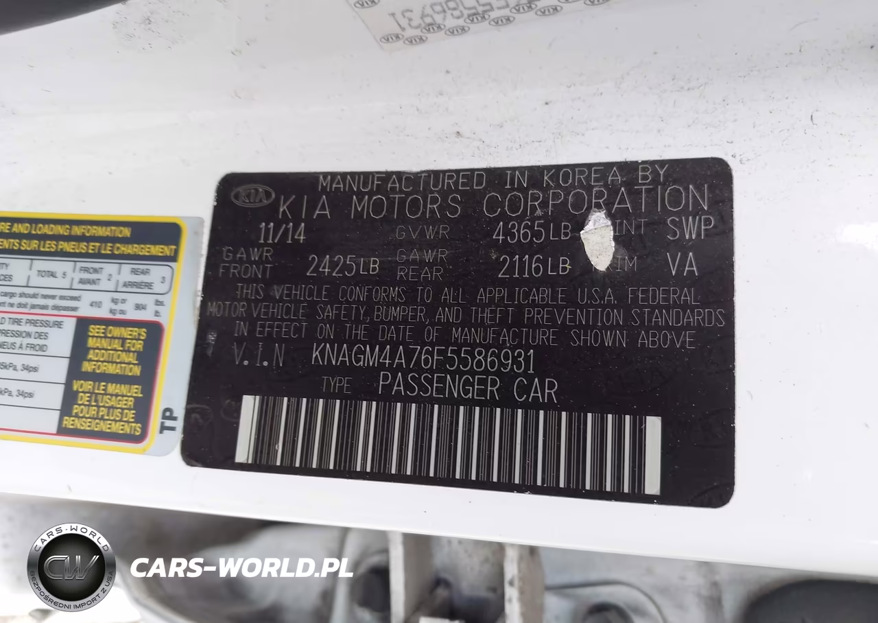 2015 Kia Optima Lx VIN:KNAGM4A76F5586931 - 9