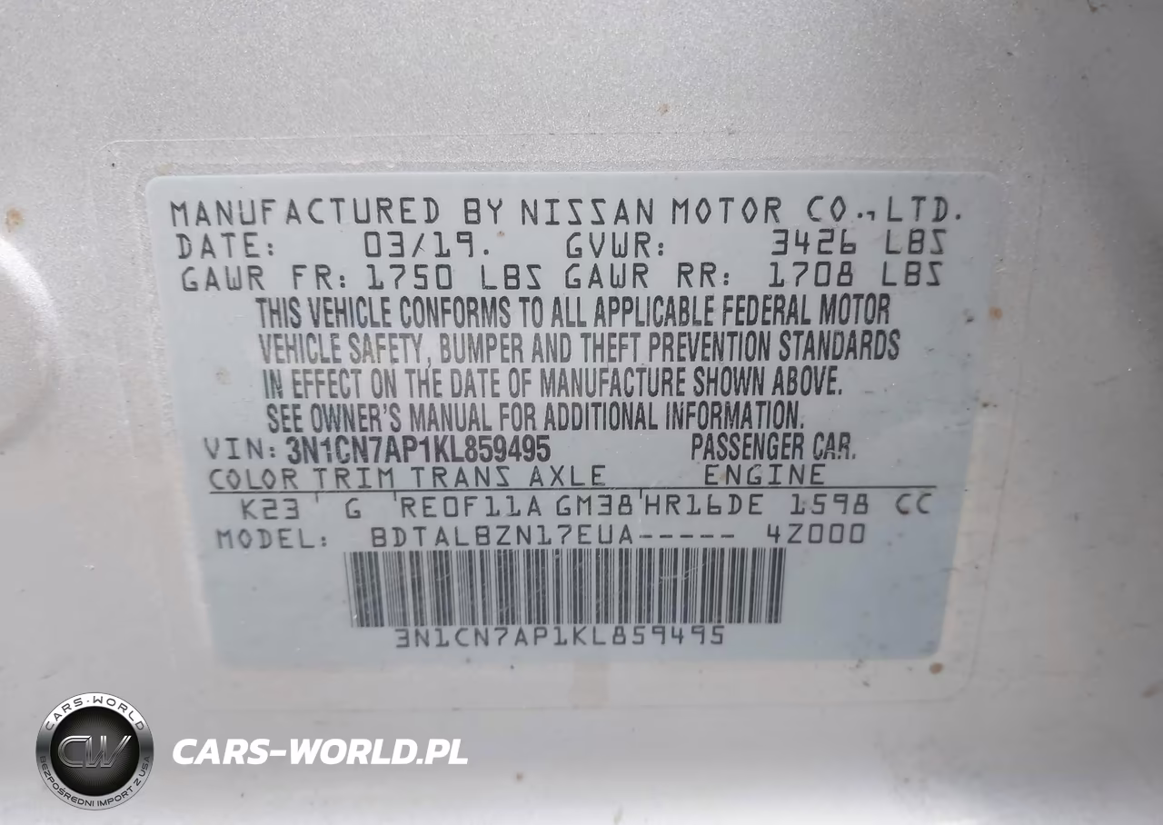 2019 Nissan Versa 1.6 Sv VIN:3N1CN7AP1KL859495 - 9