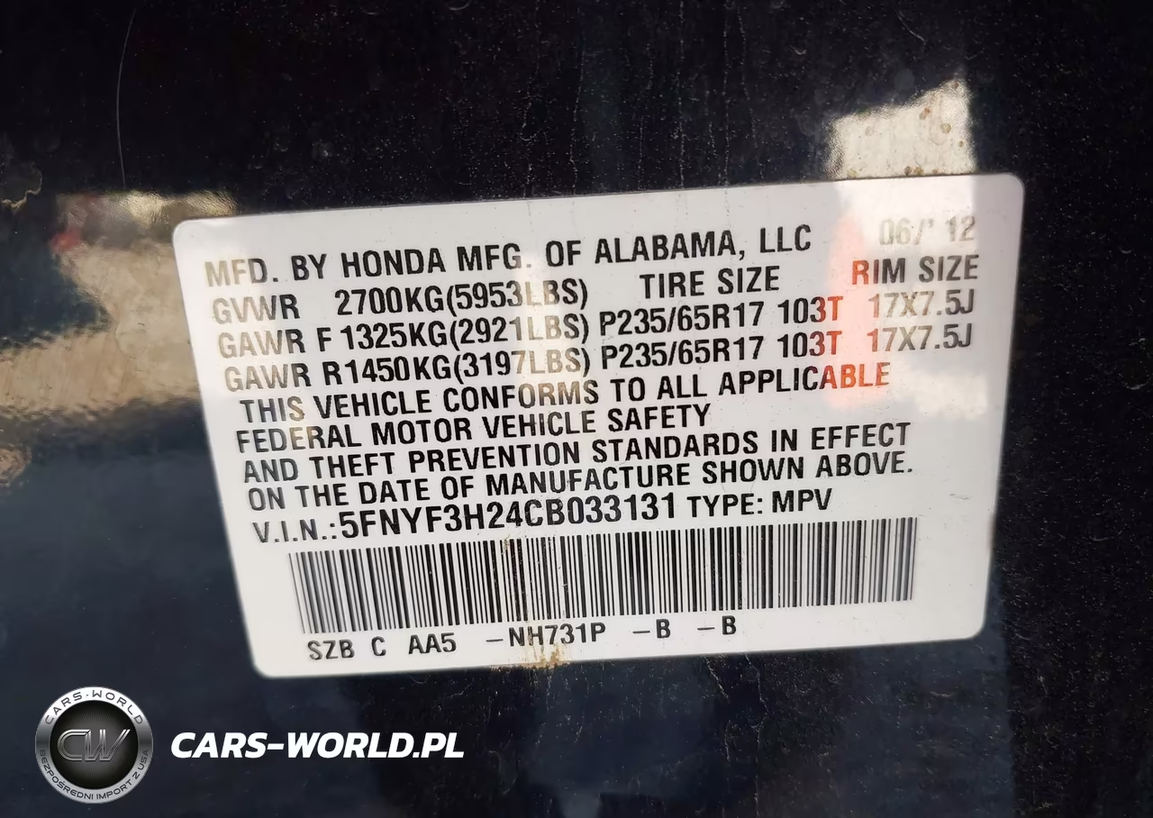 2012 Honda Pilot Lx VIN:5FNYF3H24CB033131 - 9