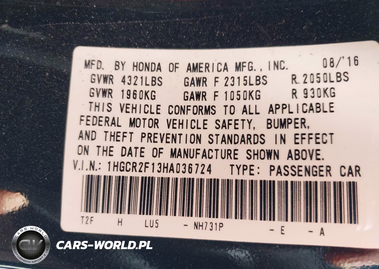 2017 Honda Accord Sport Se VIN:1HGCR2F13HA036724 - 9