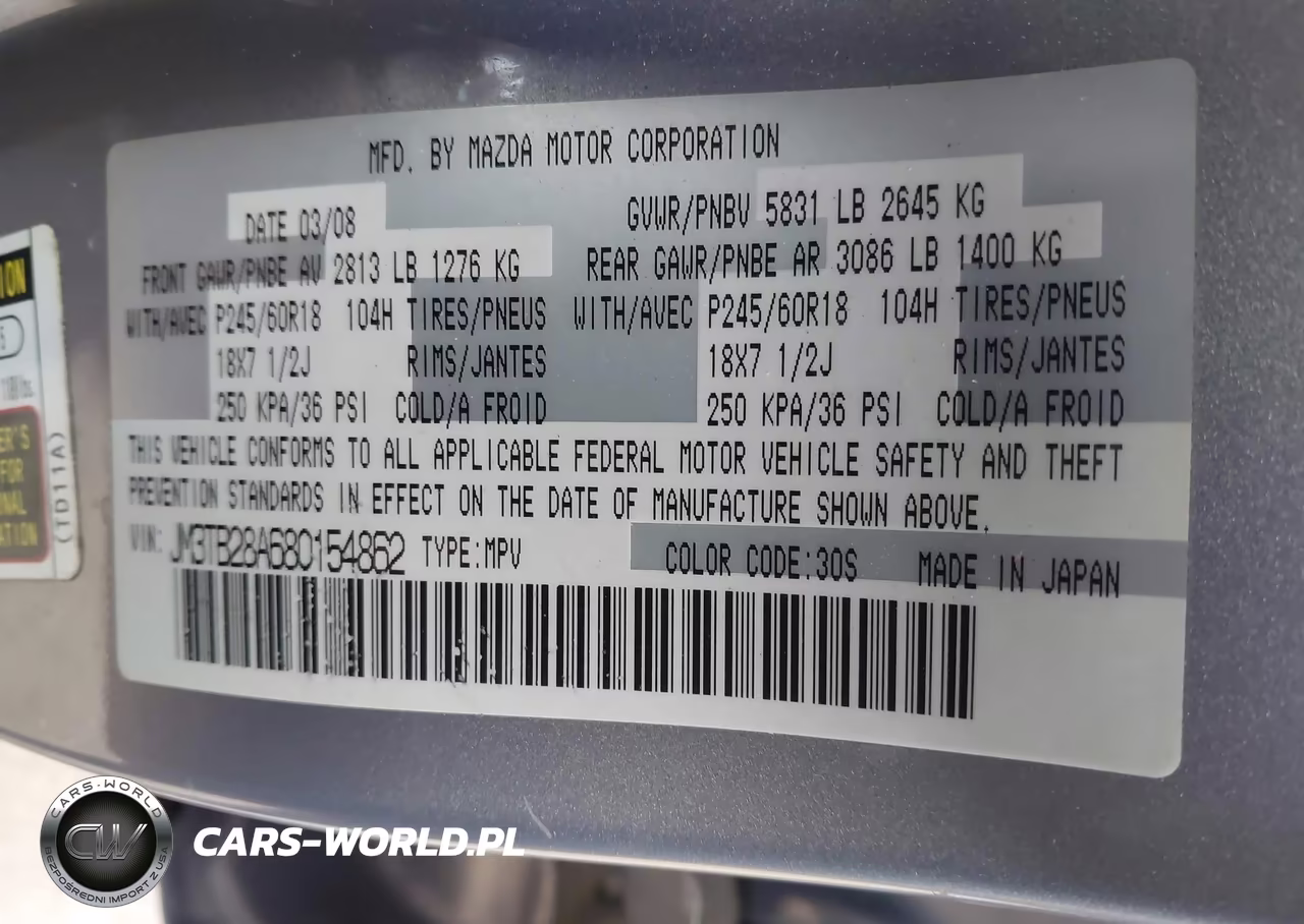 2008 Mazda Cx-9 Touring VIN:JM3TB28A680154862 - 9
