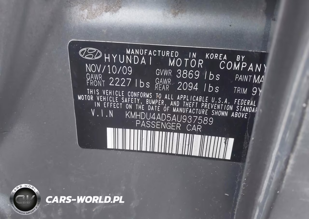 2010 Hyundai Elantra Gls VIN:KMHDU4AD5AU937589 - 9
