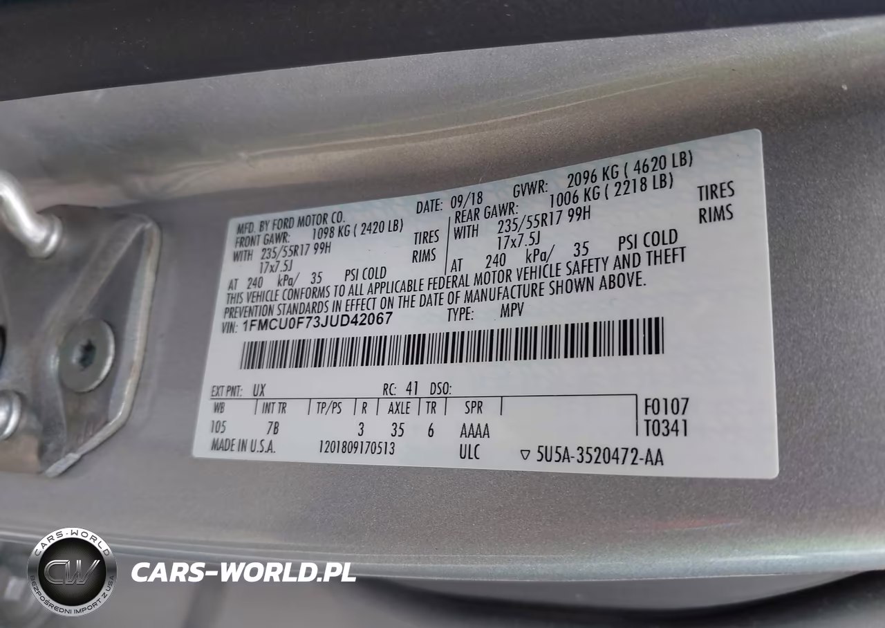 2018 Ford Escape S VIN:1FMCU0F73JUD42067 - 9