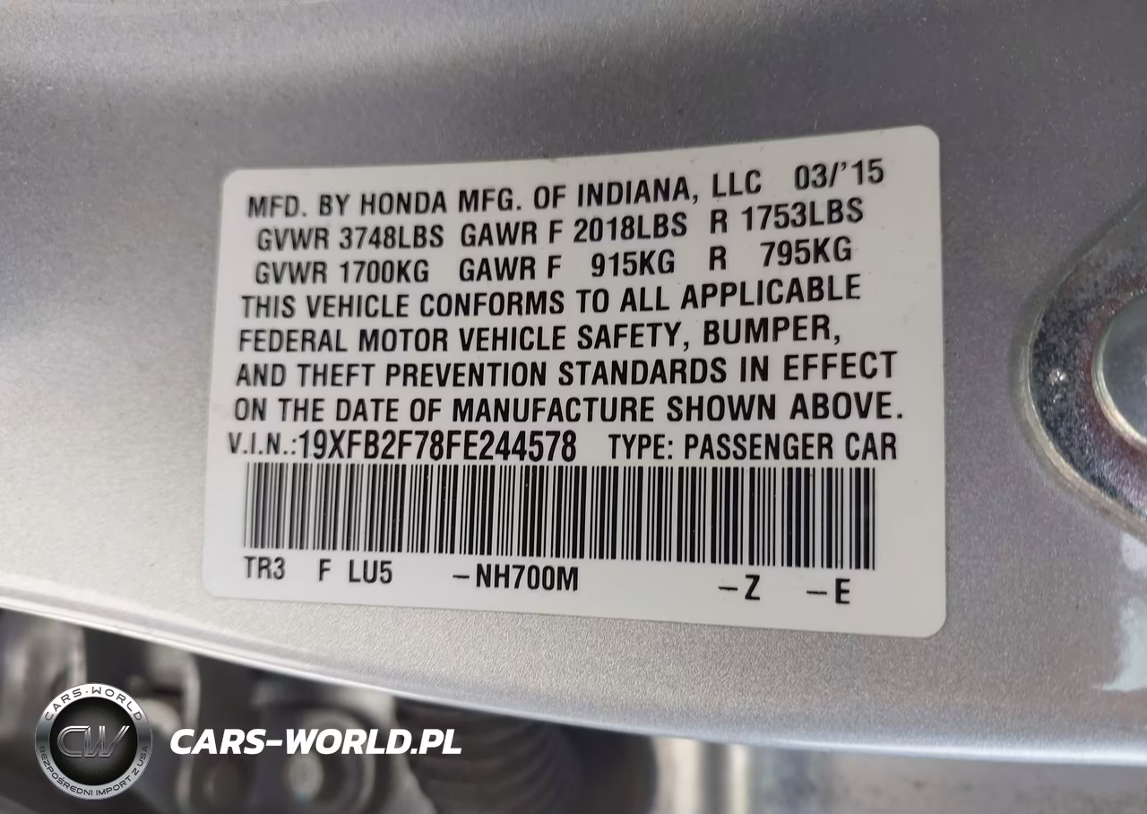 2015 Honda Civic Se VIN:19XFB2F78FE244578 - 9