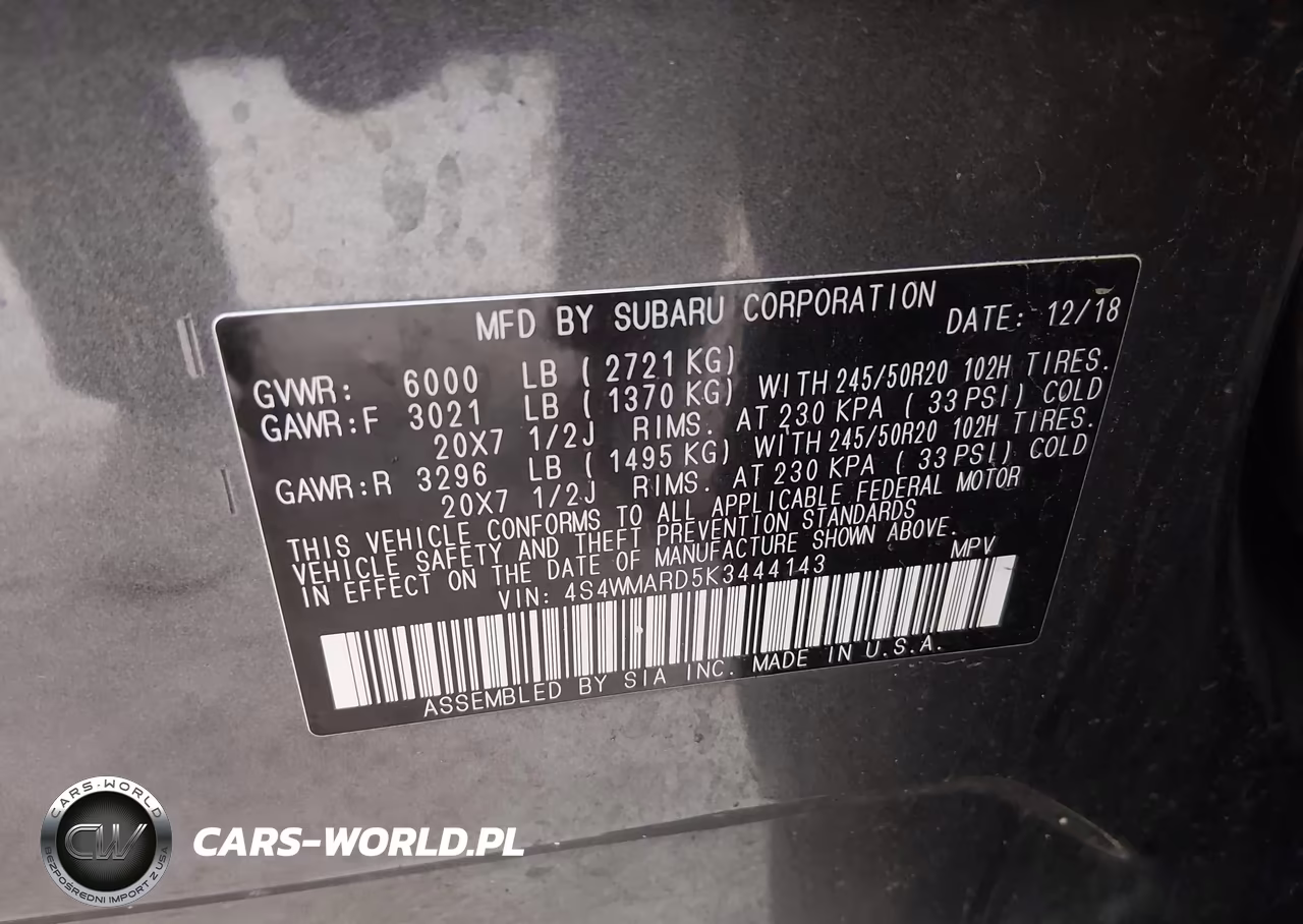 2019 Subaru Ascent Touring VIN:4S4WMARD5K3444143 - 9