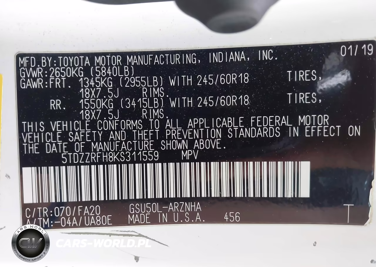 2019 Toyota Highlander Le Plus VIN:5TDZZRFH8KS311559 - 9