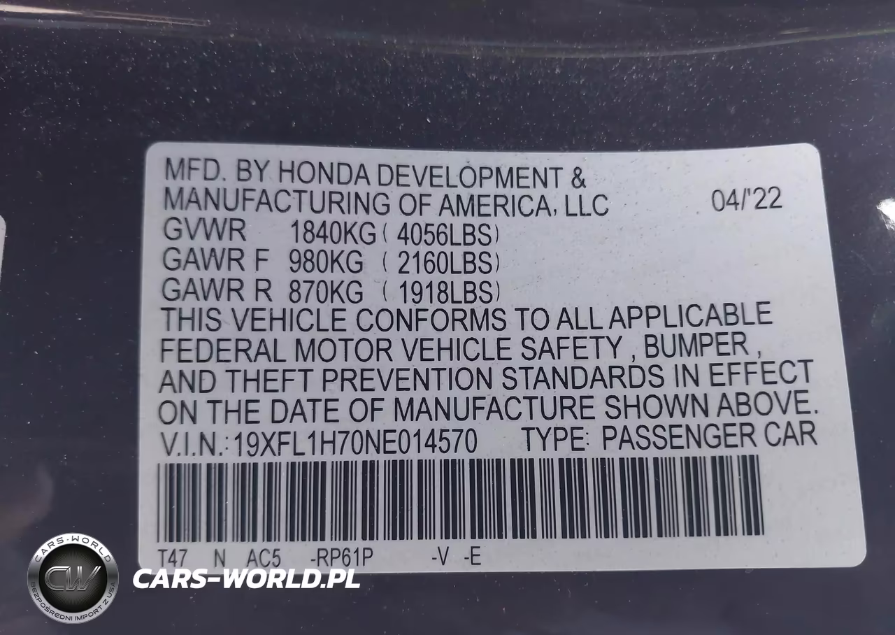 2022 Honda Civic Ex-L VIN:19XFL1H70NE014570 - 9