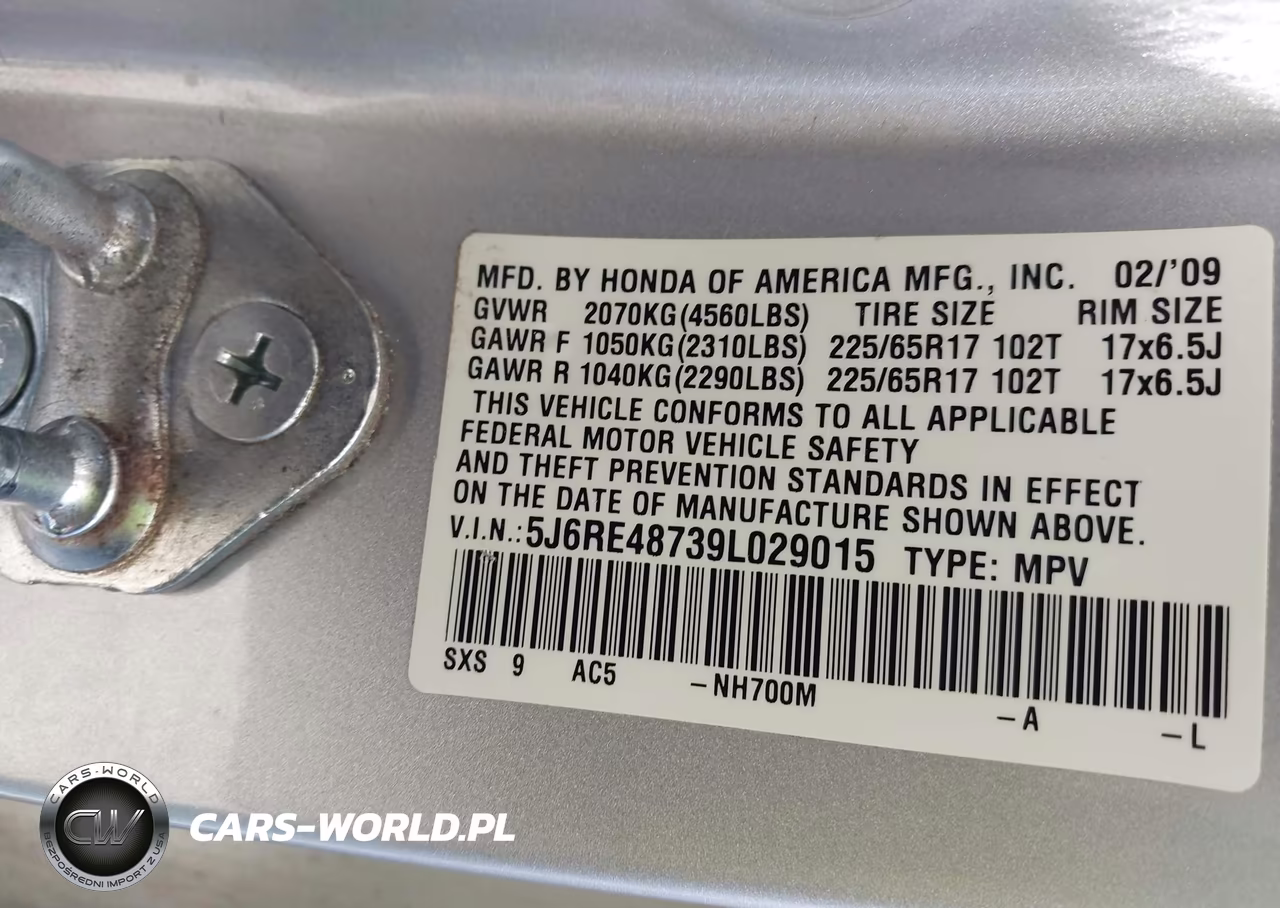 2009 Honda Cr-V Ex-L VIN:5J6RE48739L029015 - 9