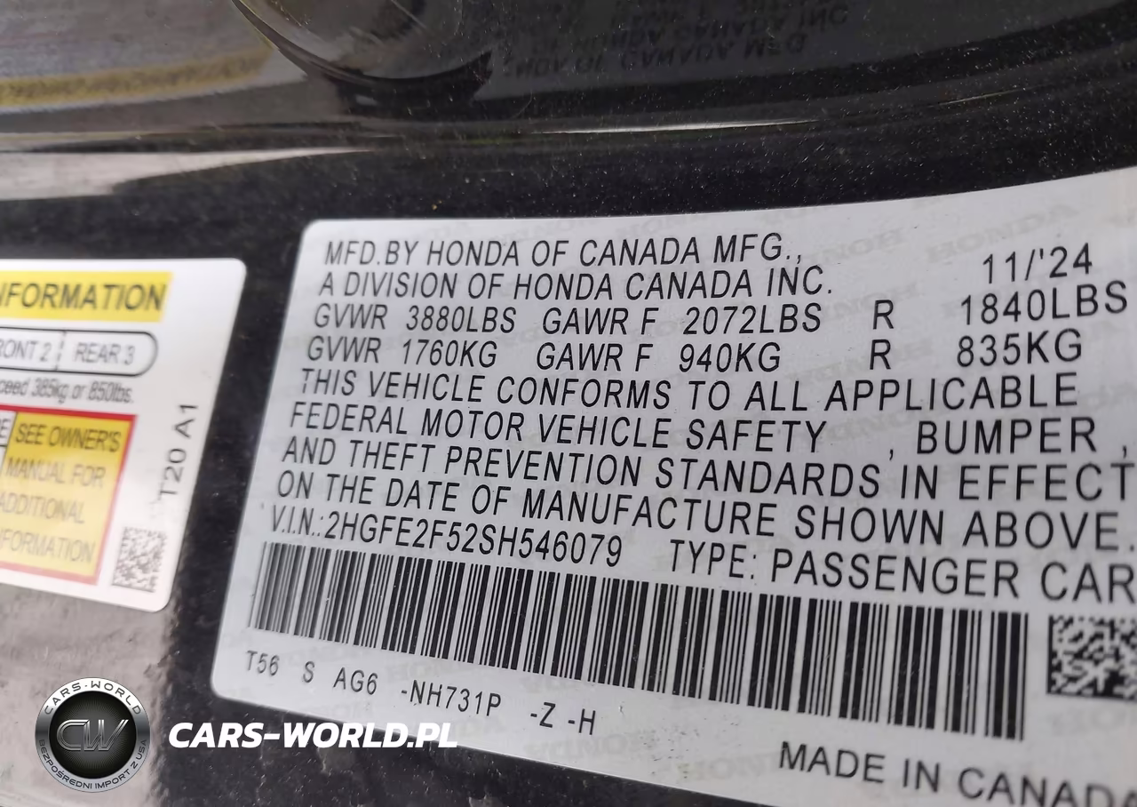 2025 Honda Civic Sport VIN:2HGFE2F52SH546079 - 9