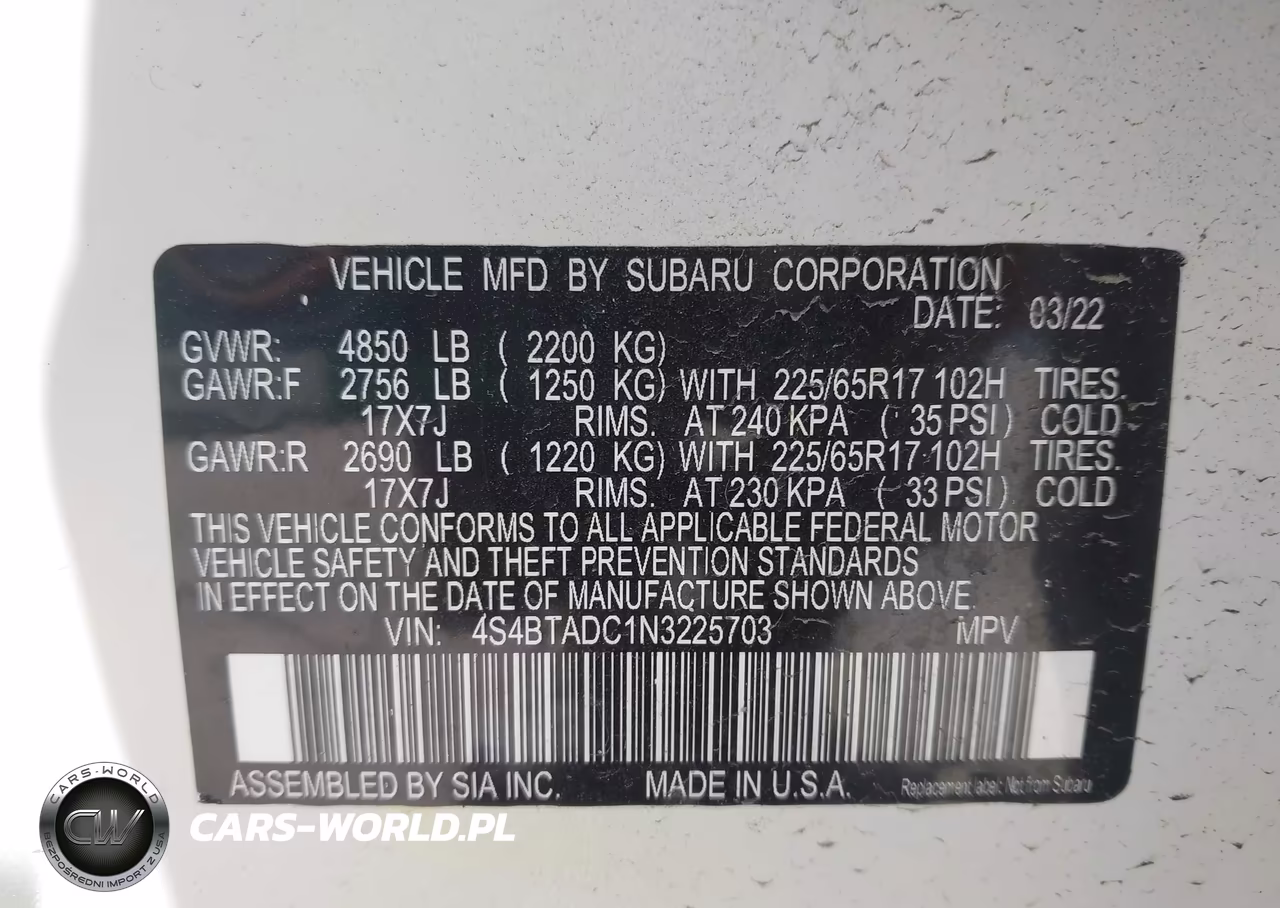 2022 Subaru Outback Premium VIN:4S4BTADC1N3225703 - 9