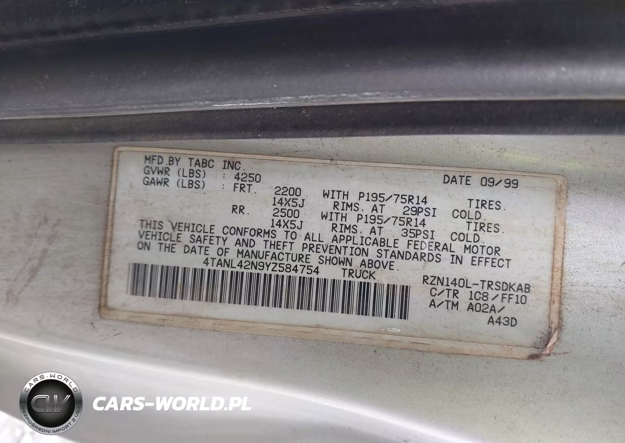 2000 Toyota Tacoma VIN:4TANL42N9YZ584754 - 9