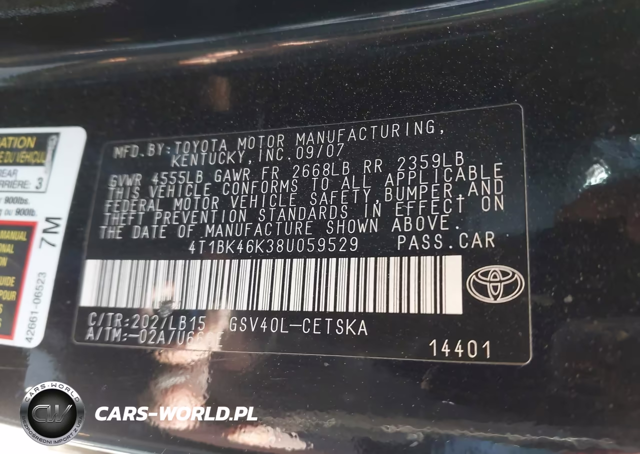2008 Toyota Camry Se V6 VIN:4T1BK46K38U059529 - 9