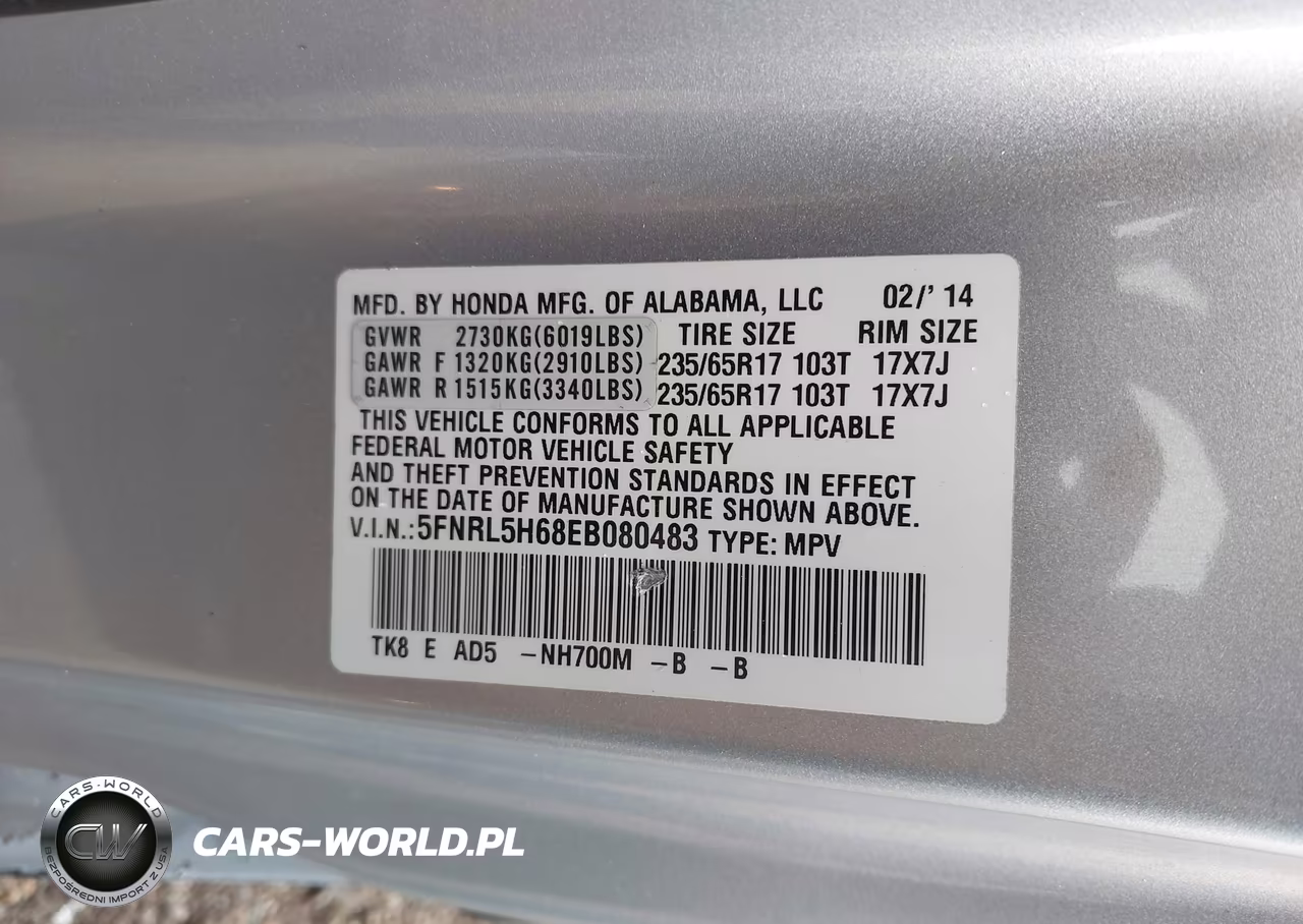 2014 Honda Odyssey Ex-L VIN:5FNRL5H68EB080483 - 9