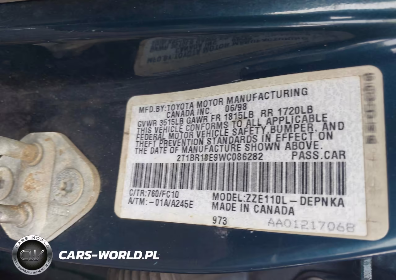 1998 Toyota Corolla Le VIN:2T1BR18E9WC086282 - 9