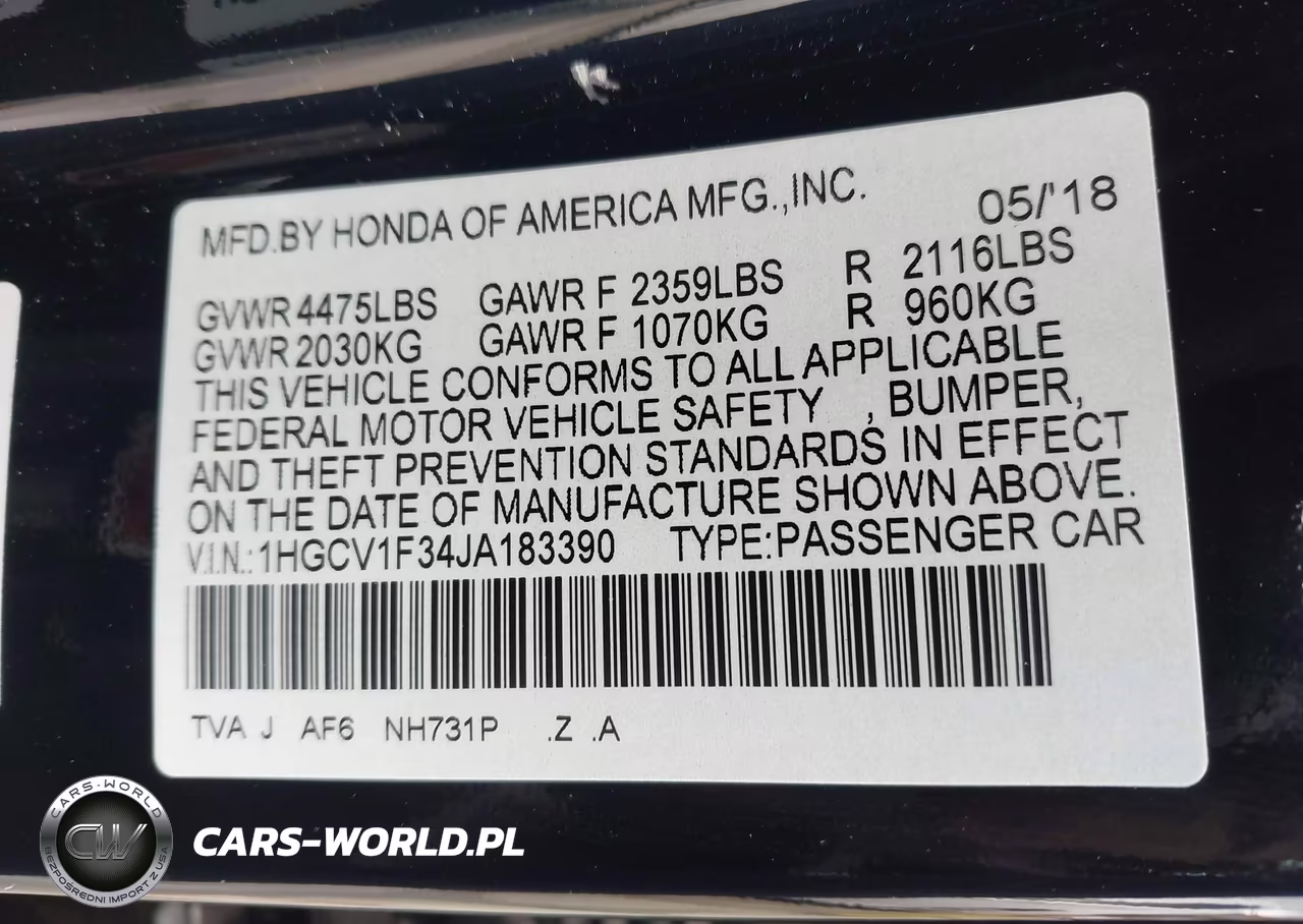 2018 Honda Accord Sport VIN:1HGCV1F34JA183390 - 9