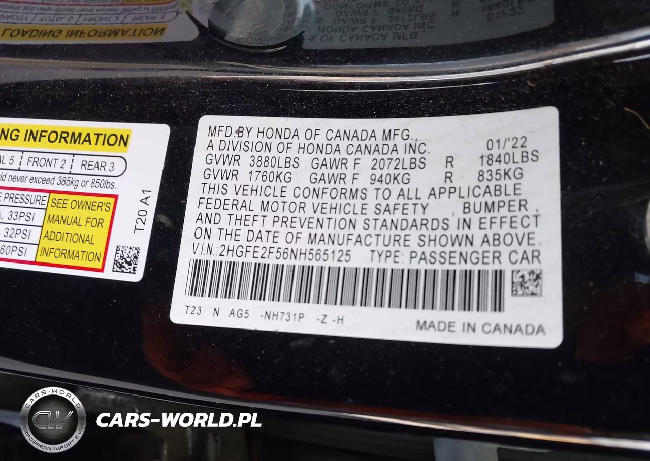 2022 Honda Civic Sport VIN:2HGFE2F56NH565125 - 9