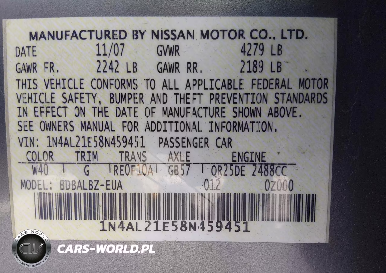 2008 Nissan Altima 2.5 S VIN:1N4AL21E58N459451 - 9
