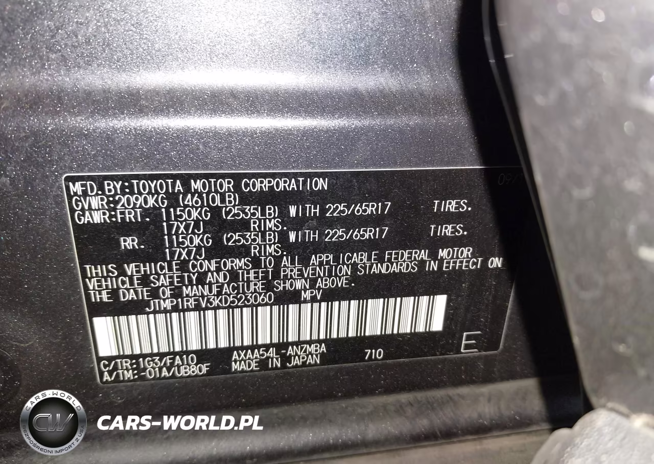 2019 Toyota Rav4 Xle VIN:JTMP1RFV3KD523060 - 9